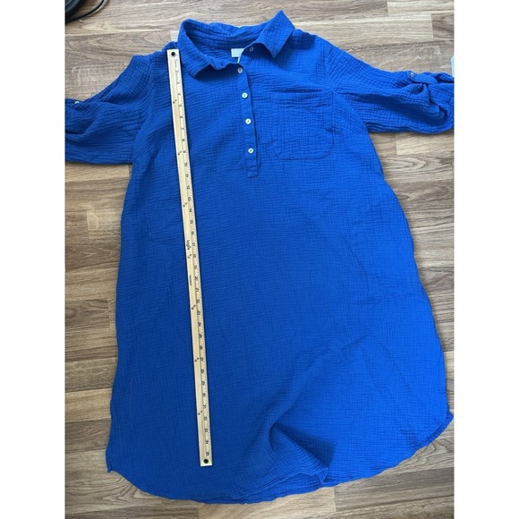 J Jill Women Gauze Midi Dress Size XLP Blue Coastal 100% Cotton Modest Lagenlook - Picture 11 of 11